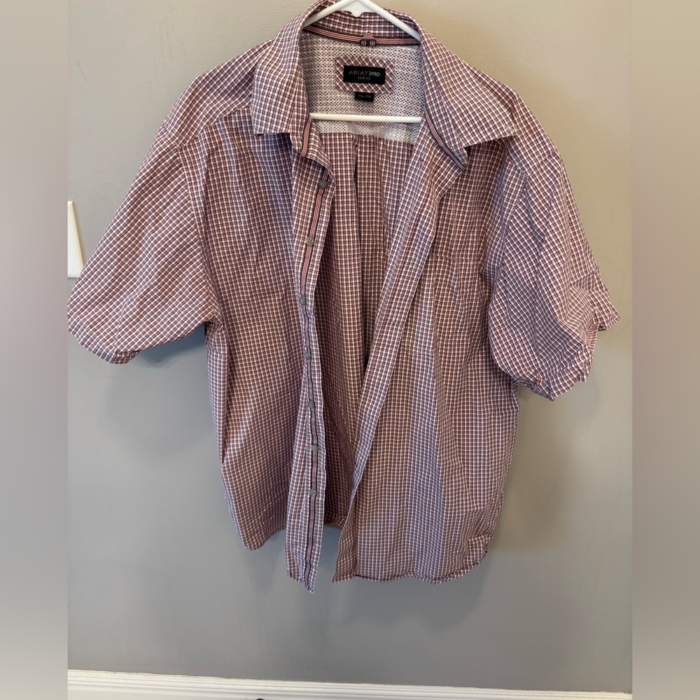 Short sleeve Ariat Pro Series red and blue plaid shirt